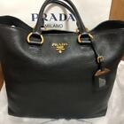 Auth Prada Handbag Shoulder Bag Black Leather Italy Excellent