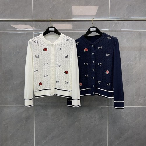 Cardigan donna Thom Browne fantasia girocollo con bottoni maglia