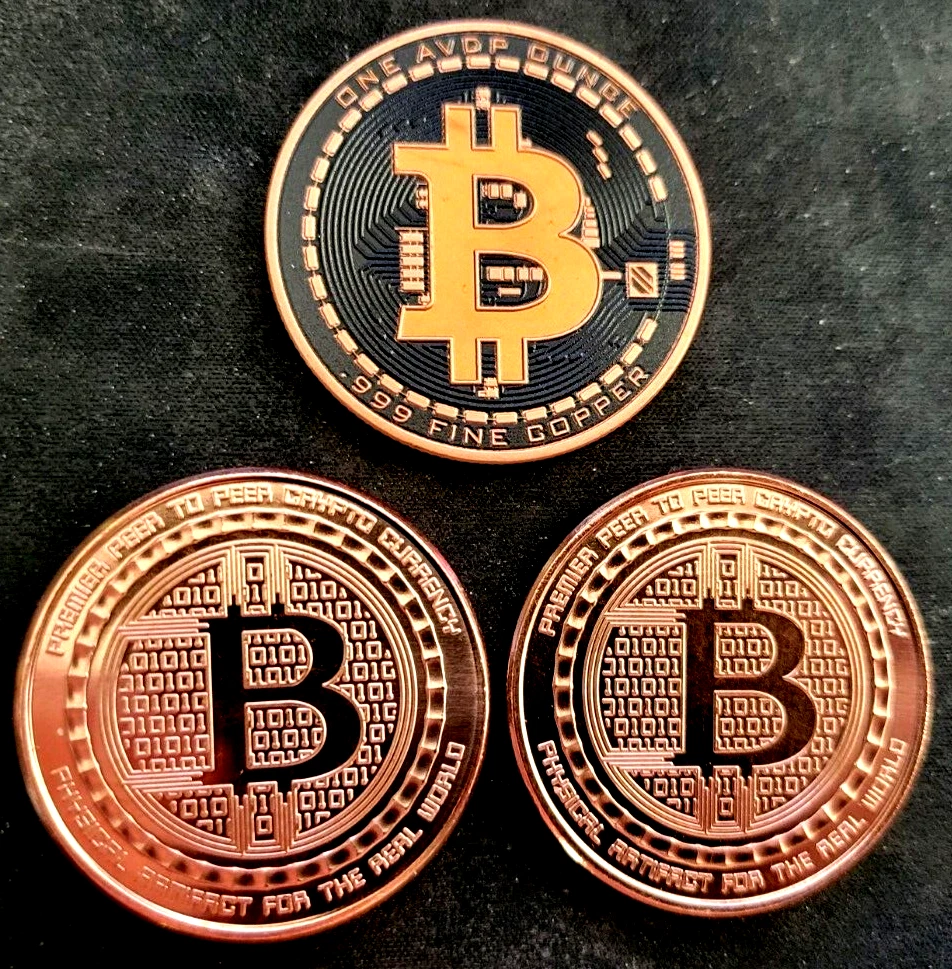 Lot of 3 BITCOIN Cryptocurrency TOKENS 1oz Copper COLORIZED | eBay