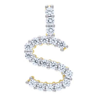 925 Argento Sterling Zirconia Cubica Iniziale S Ciondolo Piccolo Unisex Giallo - Immagine 1 di 2