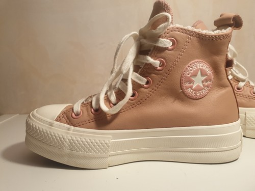 Scarpe da ginnastica Converse All Star Lift Hi Platform rosa in pelle foderate in pile UK 3 EU 35