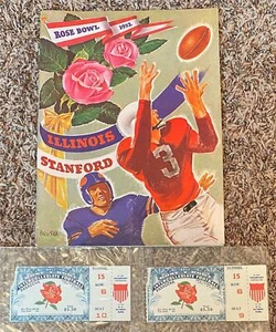 1952 ROSE BOWL PROGRAM ILLINOIS VS STANFORD PLUS 2 TICKET STUBS VERY NICE ONE - Picture 1 of 1