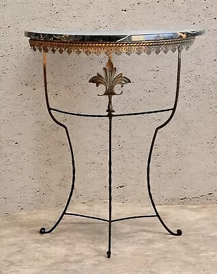 Antique Demilune Console Table Fleur de Lis Marble Top - Image 1 of 4