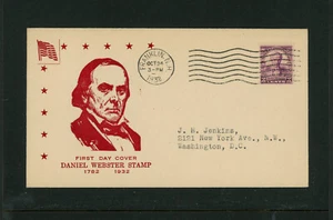 1932 FDC 725-4d Gill Cachet VF Cover Daniel Webster Red 5 Star Border - Picture 1 of 2