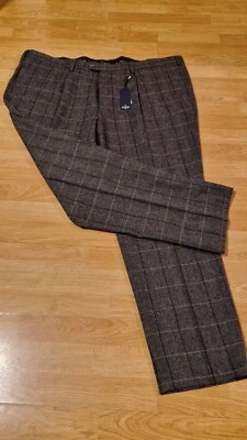 CAVANI MENS BIG SIZE TWEED CHECK SMART TROUSERS PANTS GREY 54R L32 RRP £60 BNWT - Image 1 of 4