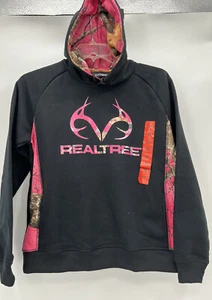 Realtree Hoodie Sweatshirt Womens Medium Black Pink Logo New NWT - Picture 1 of 9