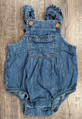 Baby Girl Clothes Gap 3-6 Month Jean Ruffle Romper Outfit - Image 1 of 3