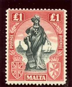Malta 1922 KGV £1 black & carmine-red (wmk sideways) superb MNH. SG 139. - Picture 1 of 2