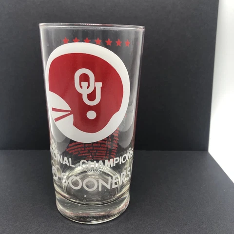 VINTAGE OKLAHOMA UNIVERSITY OU SOONERS 1975 NATIONAL FOOTBALL CHAMPIONS GLASS Cover