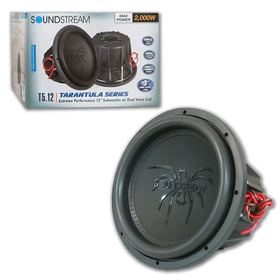Soundstream T5.124 12" Tarantula Series Car Audio Dual 4-ohm Subwoofer 1000w RMS - Image 1 of 1