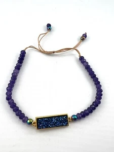 Natural gemstone bead bracelet with Titanium Drusy, adjustable - Bild 1 von 6
