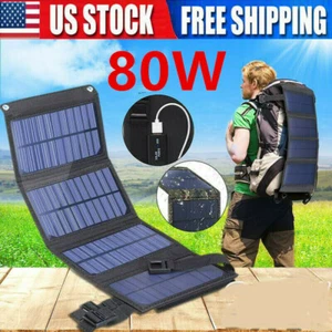 80W USB Solar Panel Folding Power Bank Camping Hiking Outdoor Phone Charger US - Picture 1 of 9