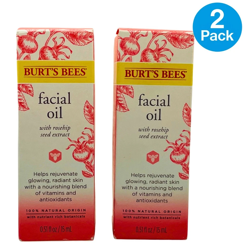 Óleo facial Burt’s Bees extrato de semente de rosa mosqueta 0,51 oz – pacote com 2 – Novo - Imagem 1 de 4
