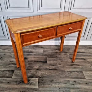 Retro Vintage Wooden Hall Console Desk Lamp Table – 2 Drawers Mid Century Style - Picture 1 of 24