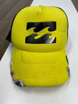 Billabong Yellow Trucker Mesh Snap Back Hat Cap Beer Bottle Caps - Image 1 of 4