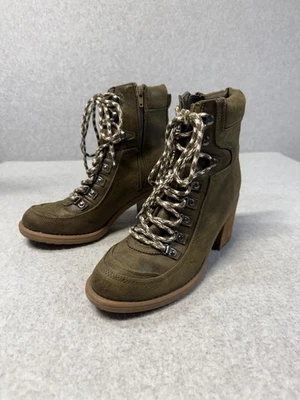 Botas Carlos Mujer Talla 8.5 Marrón Tacón Con Cordones Combate Senderismo Ardiente Exterior Cremallera Foto 1 de 4