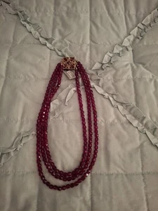 ROTE AURORA BOREALIS AB KRISTALL FACETTIERTE PERLE DREISTRANG COLLIER HALSKETTE - Bild 1 von 7