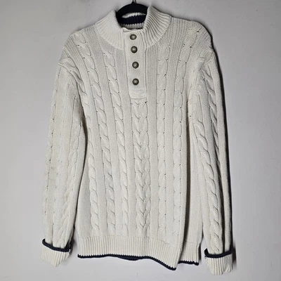 VTG Eddie Bauer Men's XL Chunky Fisherman Sweater Cable Knit Preppy Button - Image 1 of 4