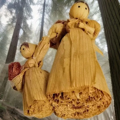 FolkArt CornHusk Mommy & Daughter HayBalerDolls Primative FarmHouse ThanksGiving V Foto 1 de 4
