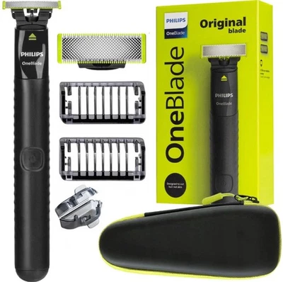 NEU Philips OneBlade Rasierer QP1424 10 Schwarz Grün mit Etui Trimmer Wet Dry - Immagine 1 di 4