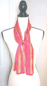 Oscar De La Renta Silk Scarf Oblong Pink Multi Stripe Raw Edge Read - Picture 1 of 8