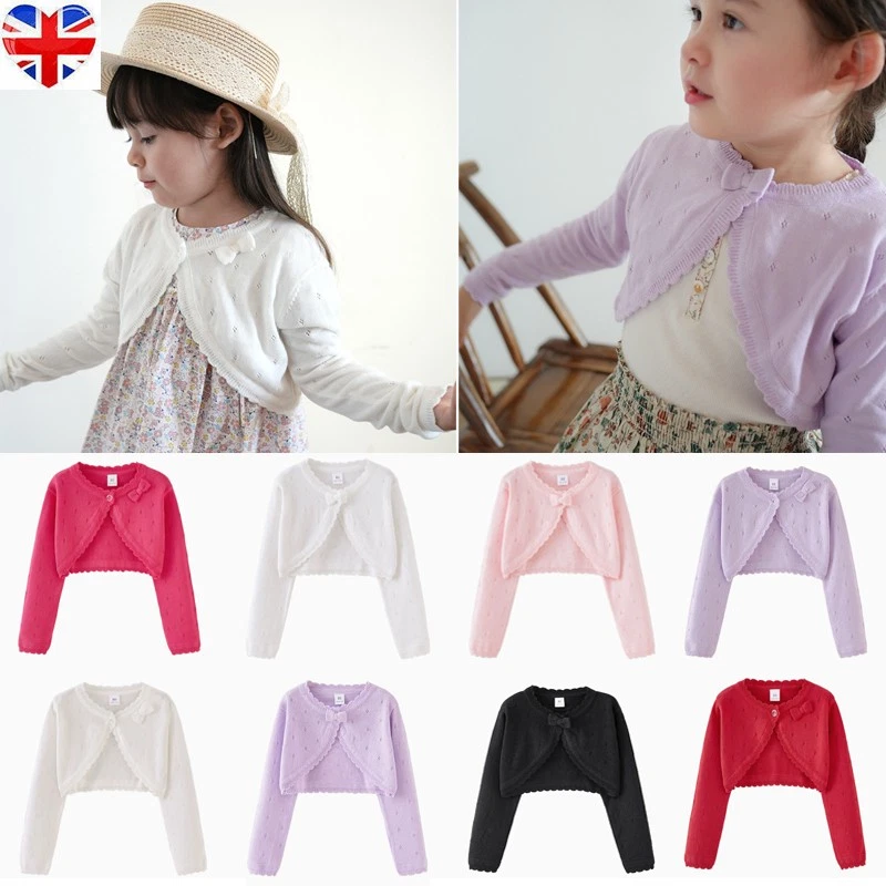 Girls Long Sleeve Knit Bolero Cardigan Shrug Cropped Sweater Jacket for Dresses
