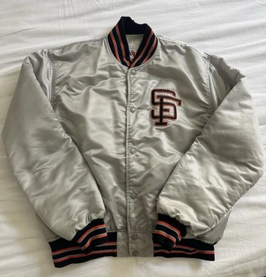 Vintage 90s San Francisco Giants Starter Satin Jacket Silver XL Made in USA - Image 1 of 4