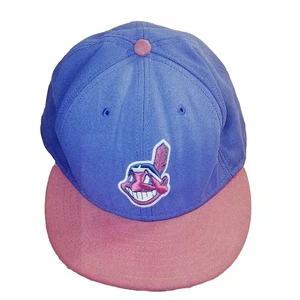 Cleveland Indians Vintage New Era 59fifty Hat Size 7 3/4 Chief Wahoo Blue USA  - Picture 1 of 7