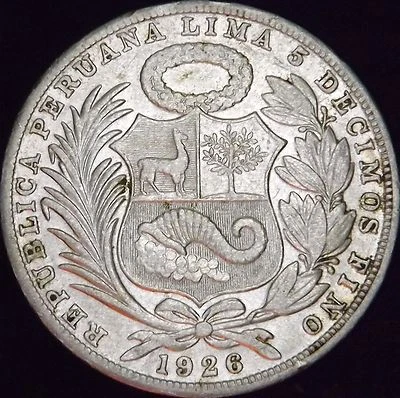 Letras Pequeñas Perú Plata Sol 1926 - KM# 218.1 - AU Foto 1 de 3