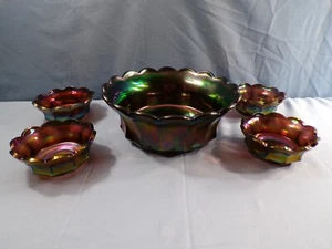 Imperial Amethyst Carnival Glass Flute Berry Bowl Set Master & 4 Berry Bowls - Picture 1 of 16
