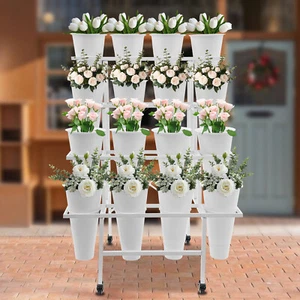 4-Tier Plant Stand 16Pcs Bucket Flower Display Stand Shelf W/Universal Wheel - Picture 1 of 13