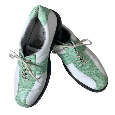 Ecco Sz 41 Golf Shoes White Green Lace Up Leather Womens Sneakers - Image 1 of 4
