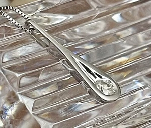 Elegant DH 14K White Gold Diamond Solitaire Teardrop Pendant Necklace 18.25” In - Picture 1 of 12