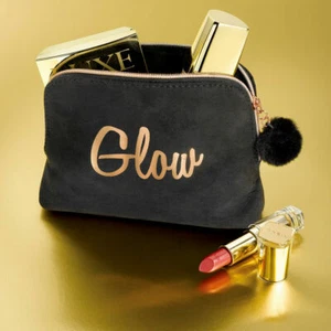 Avon Black Faux Suede Glow Slogan Cosmetics Make-Up Bag  Glam & Beautiful BNIB - Picture 1 of 9