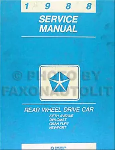 Manuale Di Servizio Chrysler Dodge Plymouth Gran Fury Diplomat 1988 Fifth Avenue - Foto 1 di 2