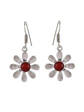 925 Sterling Silver Red Coral Earrings Handmade Natural Gemstone Gift Jewelry