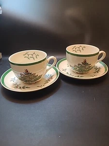 Vintage Spode England Christmas Tree Coffee Tea Cup and Saucer Set Of 2 - Picture 1 of 7