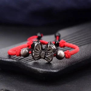 Men's Feng Shui Obsidian Bracelet bow Wealth Lucky AmuletJewelry Gift Handmade - Picture 1 of 11