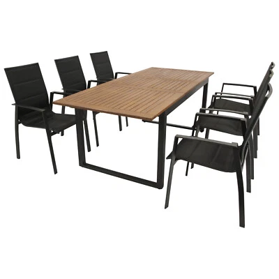 Gartengarnitur Alu Sitzgruppe Gartenmöbel Garnitur RIVELLO Alu Akazie 7-teilig - Bild 1 von 4