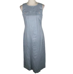 Petite Sophisticate Sheath Dress Womens Size 4 Blue Linen Sleeveless Back Zip - Picture 1 of 17