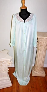 Vintage Camicia da notte lunga/manica lunga Lorena verde menta nylon pizzo bottoni med. - Foto 1 di 6