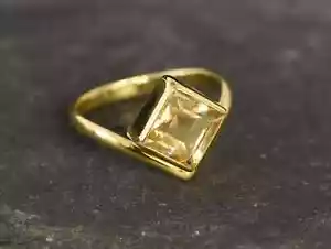 2.50 Ct Princess Cut Natural Citrine Diamond Engagement Ring 14K Yellow Gold - Picture 1 of 9