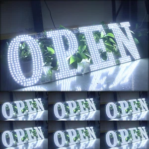 30"x10" Large LED Open Signs Business Super Bright Unique Design White Open Sign - Picture 1 of 12