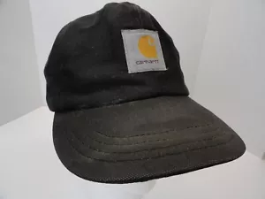 Carhartt Vintage 90s Faded Black Winter Hat USA Made Sz M Red Lining Ear Flaps - Picture 1 of 11