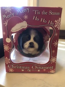 E & S Pet Black & White Shih Tzu Christmas/Holiday Dog Ornament Shatter Proof - Picture 1 of 3