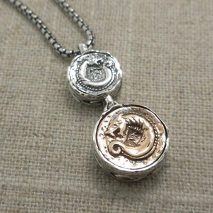 PETRICHOR Sterling Silver & Bronze Double Dragon Spirit Pendant Keith Jack Chain - Picture 1 of 10