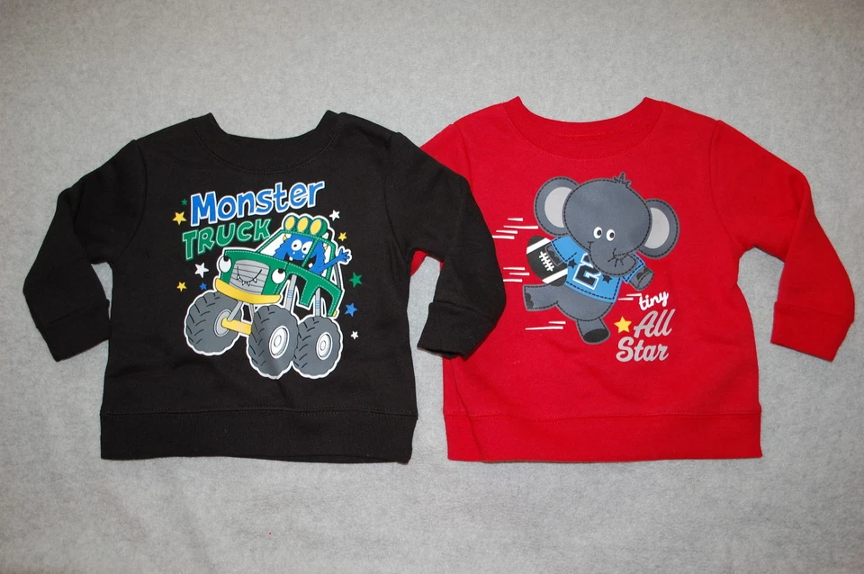 Baby Boys 2 LOT SWEATSHIRT Black MONSTER TRUCK Red ELEPHANT FOOTBALL Size 6-9 MO - Image 1 of 1
