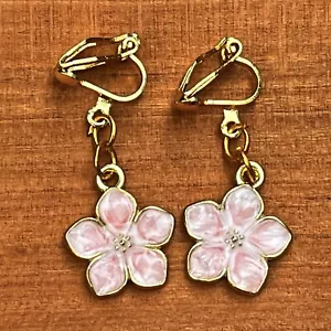 Pink Flower Clip On Earrings - Picture 1 of 7