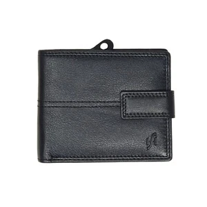 RFID Blocking Mens Real Leather Wallet Large Zip Coin Pocket Purse 1044 Black - Picture 1 of 10
