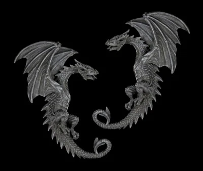 Dragones Relieve de Pared - 2er Set - Fantasy Dragón Wanddecko Mobiliario - Imagen 1 de 4